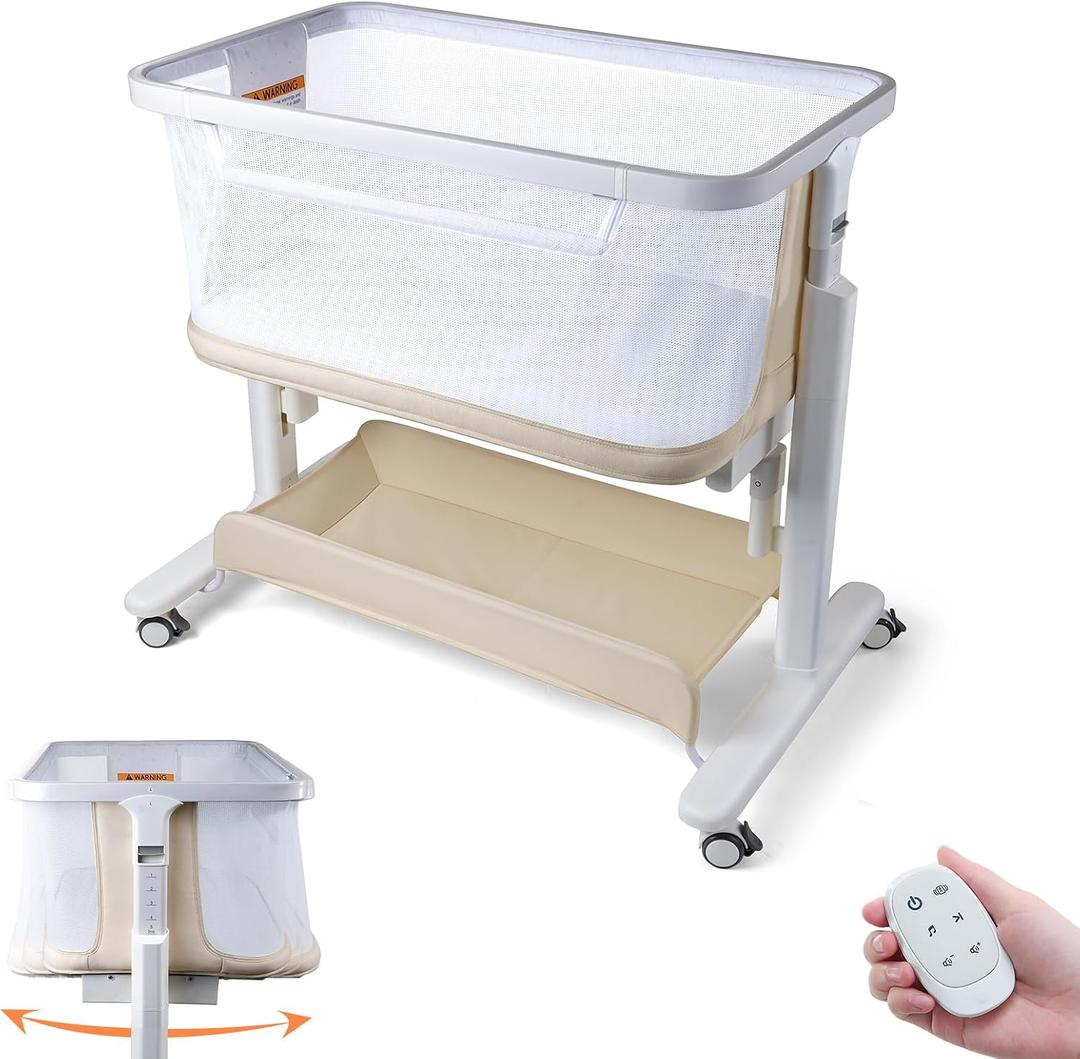 All Mesh Rocking Bassinet, Electric Bassinet for Baby (Beige), Crib