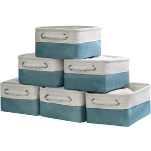 TheWarmHome Storage Bins for Shelves - Small 6 Pack 11.8x7.8x5.2 inch Sturdy Storage Basket W/Handles, Decorative Foldable Storage Baskets for Organizing Closet Nursery Toy(White & Green)