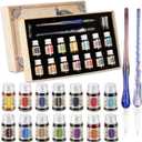Calligraphy Pens, Dip Pen Set with 14 Color Inks, Glass Writing Instrument for Beginners