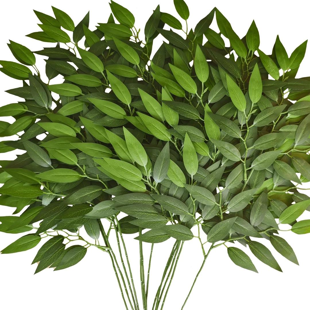 24Pcs Italian Ruscus Greenery Stems 23" Artificial Silk Greenery Plants Spray Leaves for Home Decor