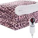 Electric Heated Blanket Throw Size 50"x60" with 9 Heating Levels & 1-10 Hs auto Off, Heating Throw Double Sided Sherpa, Energy Efficient, Machine Washable, Leopard Print Pink & Purple