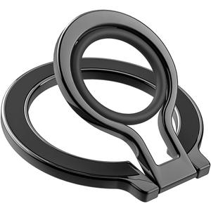 Slim Magnetic Phone Ring Holder for Magsafe, Lightweight Phone Finger Snap Grip Kickstand Accessories Compatible with iPhone Pixel, Portable Mini Phone Stand Works with Magnetic Car Mount (Black)