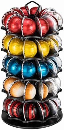 FlagShip 50 Vertuo Pods Carousel Holder Black Coffee Pod Holder 360° Rotating Rack Stand for Vertuoline Pods 5 Tier (50 Pods Capacity)