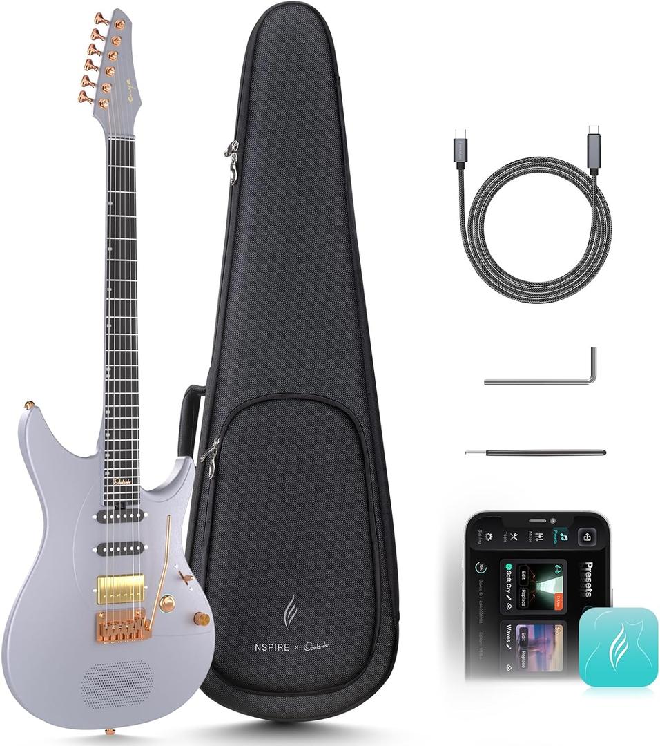 Enya Inspire 39" Smart Electric Guitar - Carbon Fiber Body with Built-in 15W Speaker, 20 Tones & App Control, 4 Presets, Bluetooth, Gig Bag Included, 