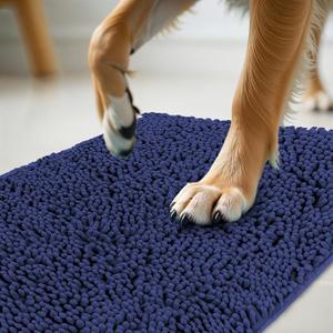 HITIME 20x32 Bath Mat, Thick Soft Absorbent Chenille, Non-Slip Rubber Backing, Machine Washable, Navy