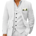 Wehilion Mens Linen Suits 3 Piece Beach Wedding Groomsmen Suits Casual Summer Linen Blazer Vest and Pants Tuxedo Set L