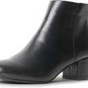 J. Adams Low Heel Zip Up Round Toe Ankle Bootie - Jody (5.5, Black Faux Leather)