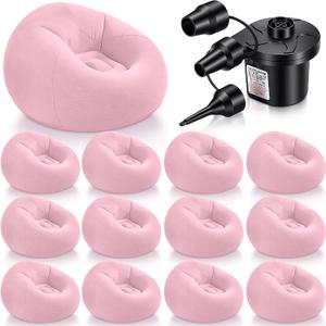 Realspring 12 Pcs Inflatable Bean Bag Chairs for Adults with Electric Air Pump, Blow up Couch Folding Portable Inflatable Couch Lazy Sofa for Outdoor Movie Night Camping, Pink