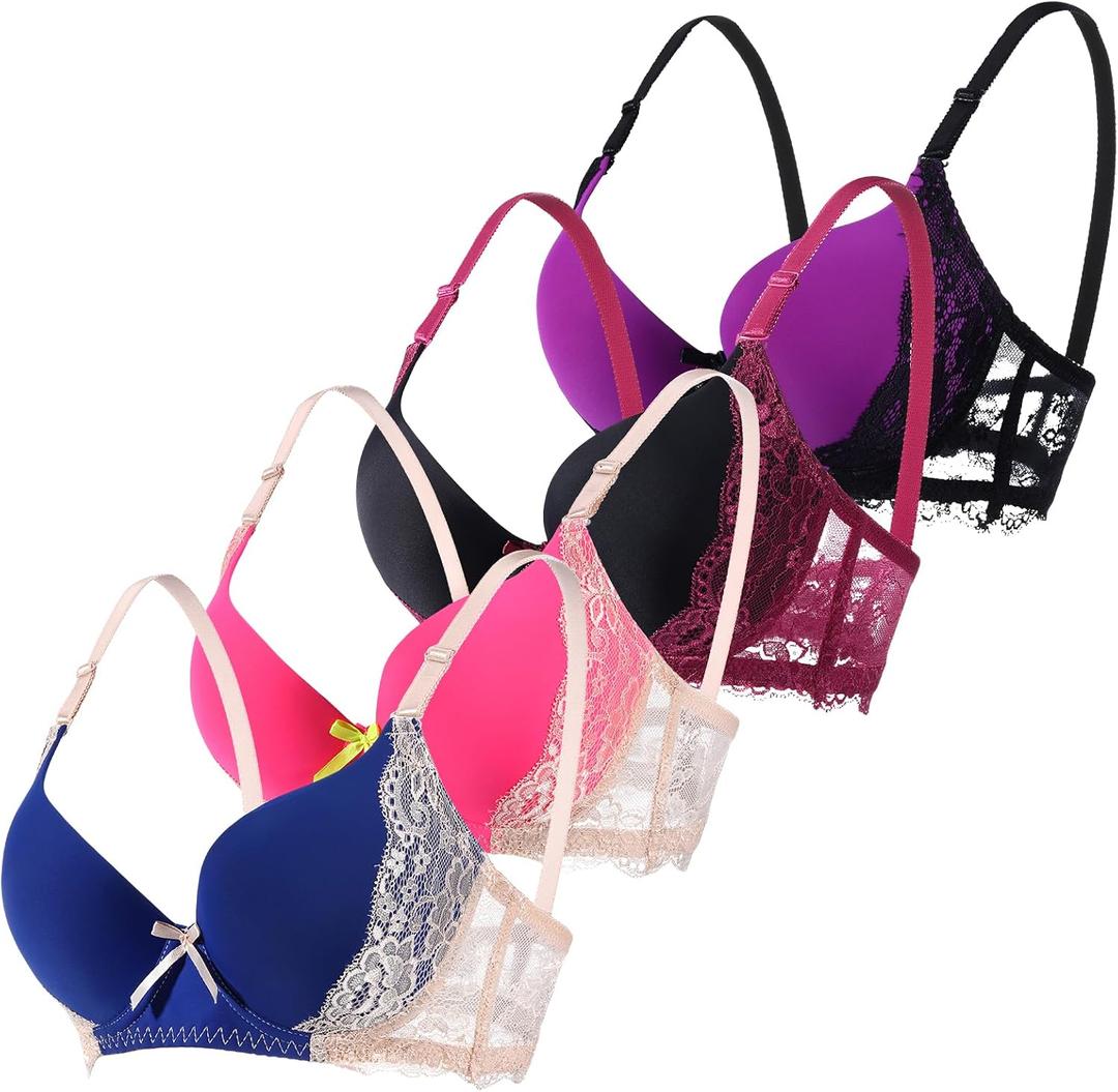 YooMee Push Up Bra for Women,Lace Bras with Underwire Cups,Comfort Padded T-Shirt Bra Add One Cup 34B