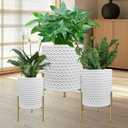 3 Pack Planter Pots with Stand and Drainage Holes, 8/10/12 Inch Indoor/Outdoor Plant Pots, Lightweight Durable Flower Pots for Herbs, Succulents, Modern Home Decor (White D1)