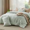 Bedsure Comforter Set King Size - Cotton Fabric with Microfiber Inner Fill, Sage Green Soft Bed Set for All Seasons, 3 Pieces, 1 Comforter (104" x 90") and 2 Pillow Cases (20" x 36")