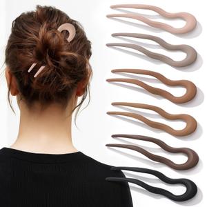 6PCS French Hair Pins for Thick Hair, Fashion French Pins Hair Styling, French Hair Pin for Women Fine Hair Accessories, French Twist Pin Wavy U Shaped Christmas Gifts (Brown)