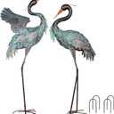 YEAHOME Garden Decor Outdoor Statues, 38"/36" Large Metal Heron Standing Yard Art, Blue Crane Lawn Sculptures Garden Decor for Outside Patio Porch Backyard, Set of 2