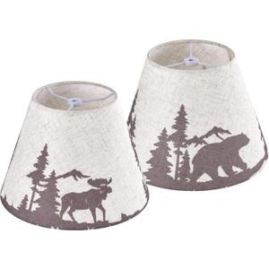 Small Animal Lamp Shades Set of 2 Bell-5"Top 9" Bottom 6.4" High (Clip-on/Spider Adapter) Bear Lampshades for Table Lamps, Bedside Lamps Replacemnt, Vintage Patterned Lamp Shade for Bedroom GO&SO