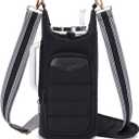 sportsnew Water Bottle Holder for 30oz/40oz Tumbler with Handle, Puffy Water Bottle Carrier Bag with Phone & RFID-Blocking Card Pocket & Drawstring Closure for Quick Access, Patent Pending (Black)