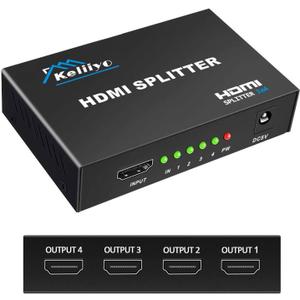 HDMI Splitter 1 in 4 Out V1.4b Powered HDMI Video Splitter with AC Adaptor Duplicate/Mirror Screen Monitor Supports Ultra HD 1080P 2K x4K@30Hz and 3D Resolutions (1 Input to 4 Outputs)