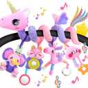 Musical Car Seat Toy for Babies 0-12 Months Girl, 5-in-1 Sensory Activity Hanging Toy Stroller Toy with Soothing Music, Rattle, Mirror for Newborn Infants Essential Gifts, Unicorn