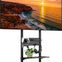 ECOTINY Heavy-Duty Rolling TV Stand for 50–90″TVs to 198lbs,Black | Height Adjustable,Tilt Swivel Rolling TV Cart with Pegboard Storage,Max VESA 600×400mm ,Sturdiness，Easy Assembly,Alloy Steel