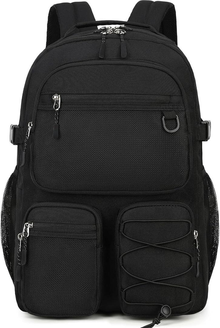 Lohol Water Resistant Daypack with Multiple Pockets for School Travel Outdoor College, 15.6 inch Laptop Backpack for Men and Women (Black)