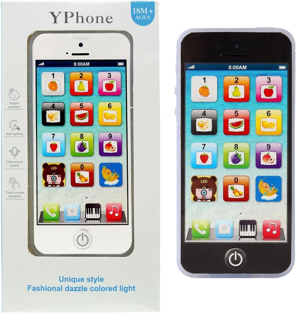 Cooplay Learning Smart Phone Toy Music Lullaby Song Touch Screen Type-C Rechargeable Cell Phone Mobile Yphone for Toddler Baby (Small)