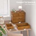 Oak Desk Organizer with Drawers, Durable Wooden Desktop Storage Box with Metal Handles & Non-Slip Silicone Pads, 4 Drawer Tabletop Organizer for Office, Bedroom, Bathroom, Vanity, and Makeup Walnut