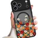 Magnetic Case for iPhone 17 Pro, Compatible with MagSafe,Cute Colorful Floral Pattern for Women Girls, Aesthetic Soft Slim Girly Pattern Phone Case Full Protection TPU, Black