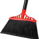 Heavy Duty Angle Broom - 55" Adjustable Iron Handle with Stiff Bristles - Commercial-Grade Indoor/Outdoor Broom for Garage, Patio, Kitchen, Sidewalk & Concrete Cleaning (Black & Red)