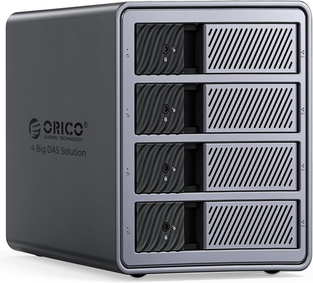 ORICO USB 3.0 Hard Drive Enclosure 4 Bay External Direct Attached Storage Max up to 88TB with Tray Lessing and Safety Lock for 3.5 inch SSDs HDDs ( Alluminum Alloy) -9848U3