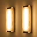 14.2in Alabaster Wall Sconces, Large Natural Marble Wall Sconces Set of Two, LED Modern Wall Lamp for Bedroom, Stairs, Living Room, Vanity, Bedside, Hallway Brushed Bronze 12W