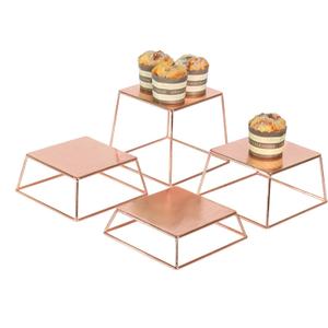 Dessert Table Risers Display Stands Food display Rose gold Metal Square Retail Pizza,Cupcake,Candy Stands Food Platter Tray,6x6 INCH,Set of 4