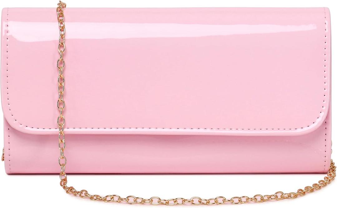 Women Patent Leather Wallets Fashion Clutch Purses Evening Bag Many colors Handbag (Pink)