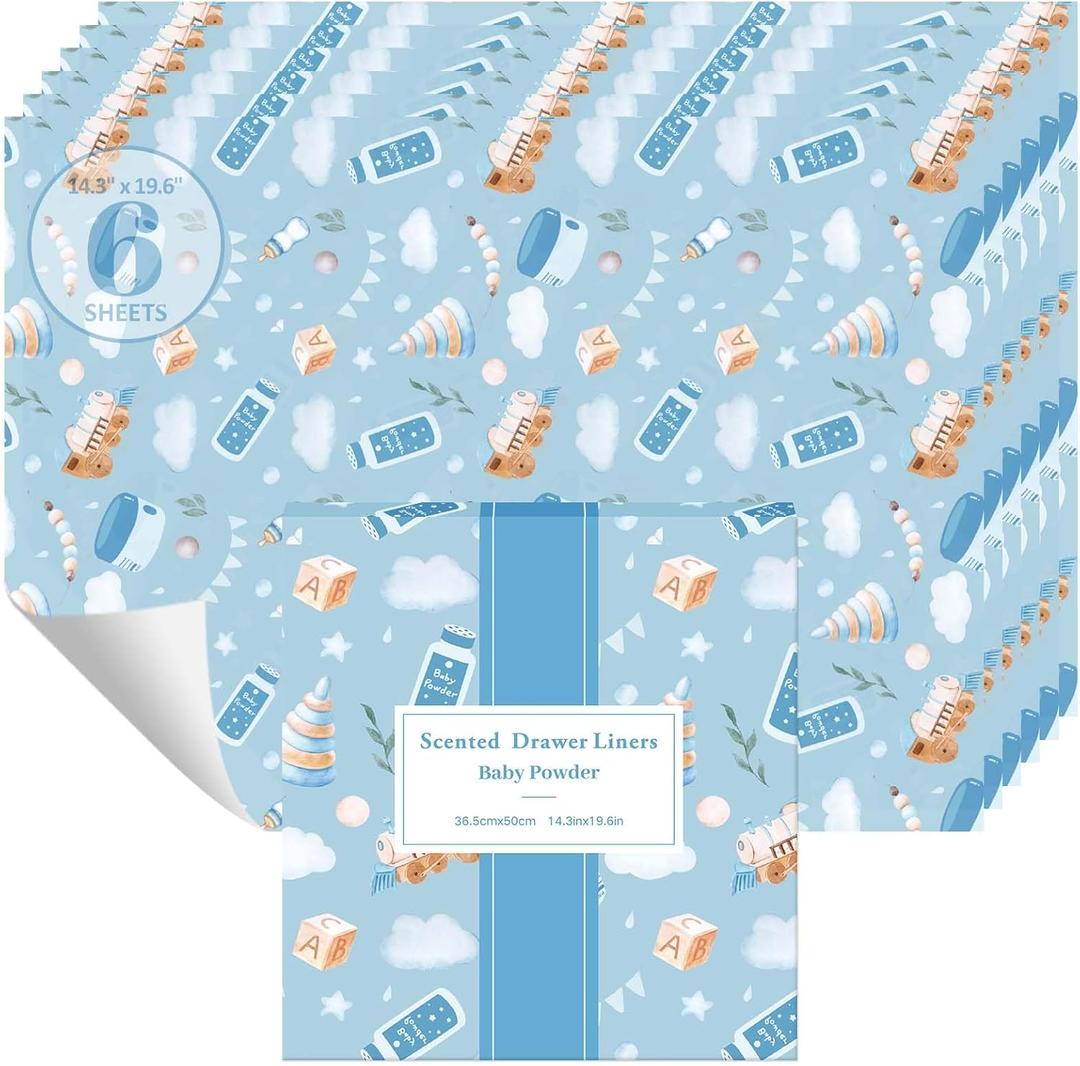 STRN Drawer Liners for Dresser, Baby Powder Scented Drawer Liner 6 Sheets, 14.4 inches x 19.7 inches