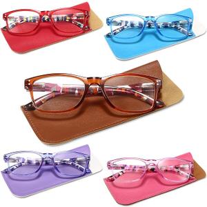 Reading Glasses Blue Light Blocking, Computer Glasses for Women Men, Fashion Square Eyeglasses 5 Pairs +1.5