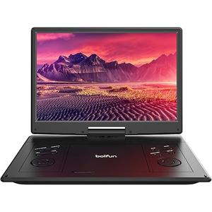 15.7" Portable DVD Player with 14.1" Large HD Screen, 6 Hrs Rechargeable Battery, FM Out, Sync TV, USB, SD Card and Multiple Disc Formats, Dual Speaker, Black