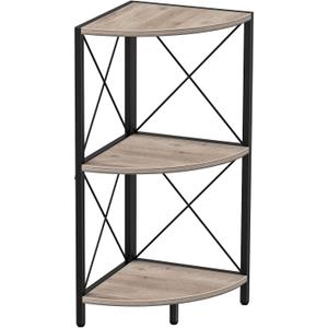Snughome Corner Shelf for Desktop, 3-Tier Corner Storage Organizer with Metal Frame, Freestanding Corner Shelf Stand Display Rack for Kitchen Counter, Living Room, Grey