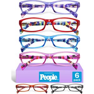 Gaoye 1.75 Reading Glasses for Women, 6 pack Fashion Readers for Women Spring Hinge Eye Glasses, Blue Light Reading Glasses (*C1 Mix Color, +1.75)