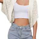 Women's Summer Lightweight Cropped Cardigans Crochet Batwing Cardigan Boho Bolero Shrug for Dress Open Dress Cover Up (XX-Large, Ivory)