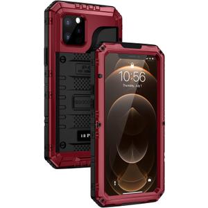 2 x seacosmo Case for iPhone 12 Pro, IP68 Waterproof Shockproof Dustproof Case with Built-in Screen Protector Full Body Protective Heavy Duty Metal Cover for iPhone 12 Pro 6.1", Red