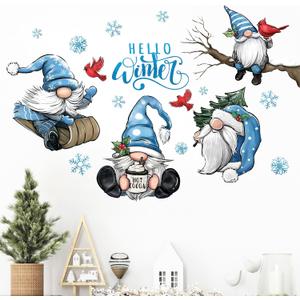 Mfault Hello Winter Gnome Wall Decals Stickers, Christmas Cardinal Red Bird Snowflake Decorations Bedroom Art, Pine Tree Branch Seasonal Home Kitchen Decor
