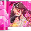 20oz Mom Tumbler Insulated Thermal Coffee Cup - Portable Travel Mug with Cute Cartoon Patterns, Leak-Proof for Mom, Great Mothers Day Gift for Daily Use Office Outdoor(Pink)