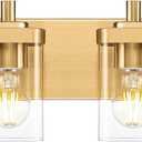 Bathroom Light Fixtures, 25" Brushed Gold Vanity Light, 4-Light Modern Wall Sconces with Square Clear Glass Shade, Vanity Lighting Fixtures Over Mirror, VL194-BG-4