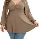 Womens Plus Size Tops Long Sleeve Twist Knot V Neck Shirts Casual Loose Tunic Blouse Fall and Winter (XXXL)