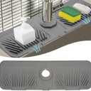 Qinthory Silicone Faucet Mat for Kitchen Sink, Perfect Valentine’s Day Gift, Sink Protector Splash Guard Drip Catcher Tray, Soap Sponge Holder Drying Mat, Fits Faucet Base 2.3in (Gray) 2 Pack