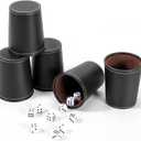 Leather Dice Cup Set, 5 Black Dice Cups + 25 Dices + Exclusive Storage and Transport Case Made of Faux Leather (10x Black)