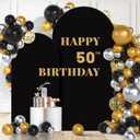 Set of 2 Arch Backdrop Cover 7.2FT, 6FT Black and Happy 50th 60th 70th Birthday Decal Sign - Adjustable Arch Covers Stretchy Backdrop for Wedding Birthday Party Baby Shower Decoration