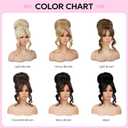 REECHO Messy Bun Hair Piece with Bangs 2-in-1 Drawstring Ponytail Extension Updo Wig & Hair Topper with Long Side Bangs, Natural-Looking Hair Bun Hairpieces for Women - Honey Blonde, Golden Blonde