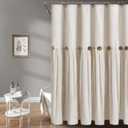 Awellife Farmhouse Cream Shower Curtain Button Linen Textured Woven Fabric,Country Style 72" W x 72" L