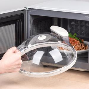 Microwave Splatter Cover for Food, Microwave Cover with Water Steamer, Integrated Handle, 10 Plate Covers, Splatter Guard, Kitchen Gadgets Accessories, House Essentials Gifts (White)