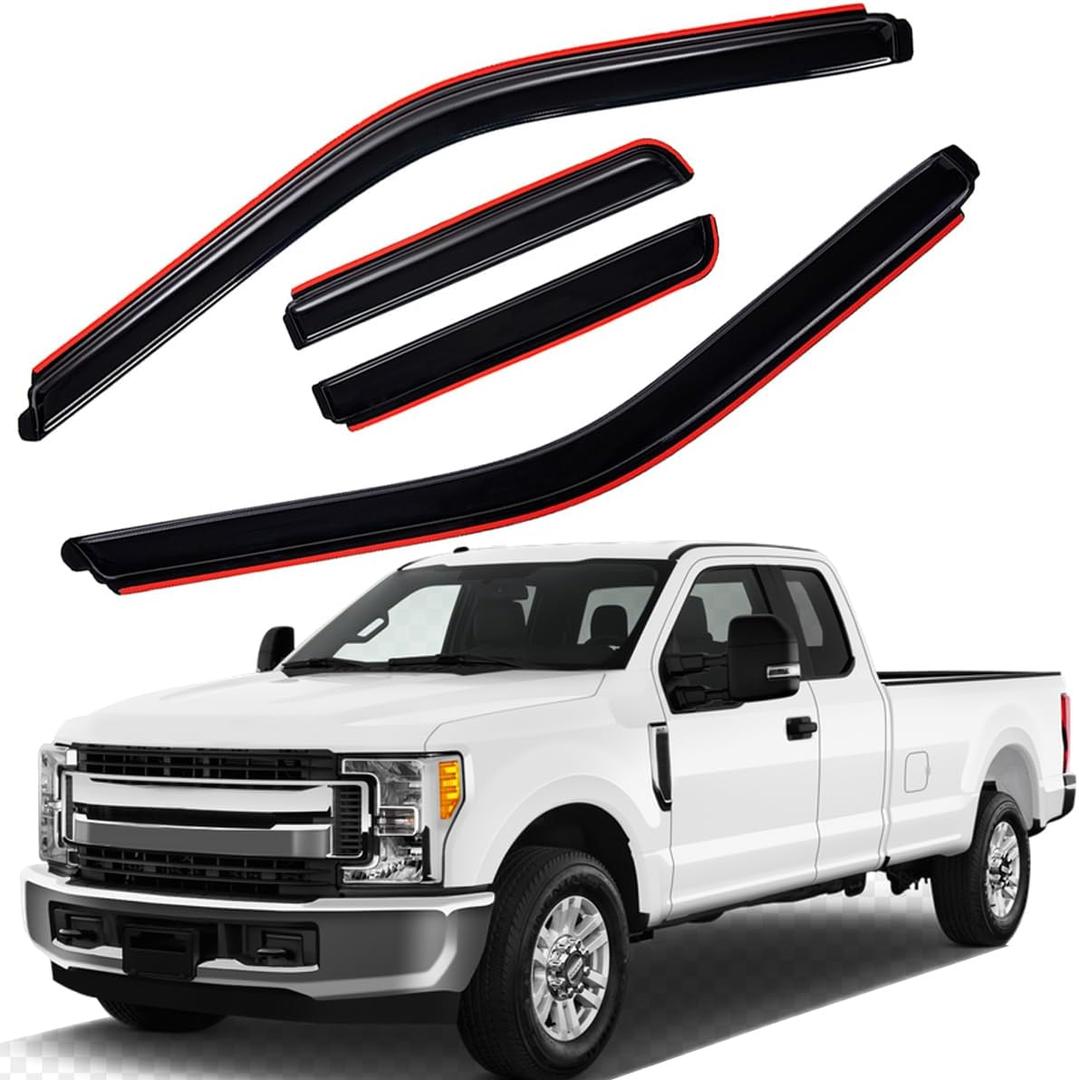 Lightronic Extra Durable Clip-on in-Channel Auto Vent Window Visor, Fits 2017-2025 Ford F-250, F-350 & F-450 Super Duty, SuperCab, UV-Protect Rain Guard, Original Wind Deflector, Dark Smoke, 4-Pcs