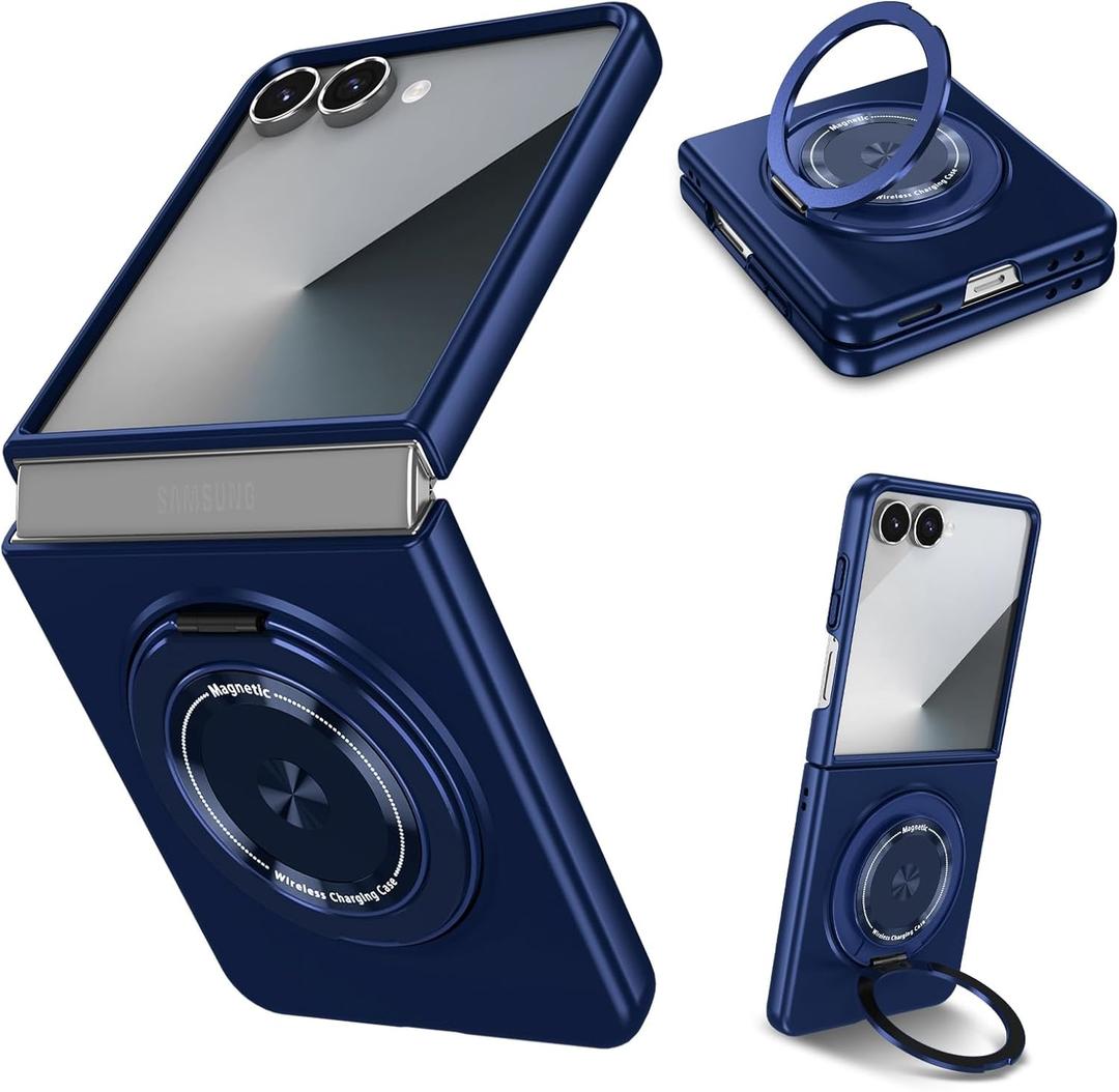 for Samsung Galaxy Z Flip 7Rotate Ring Magnetic Protection Shockproof Cover CaseFoldable Slim Case Compatible with Samsung Galaxy Z Flip 7 (Blue)